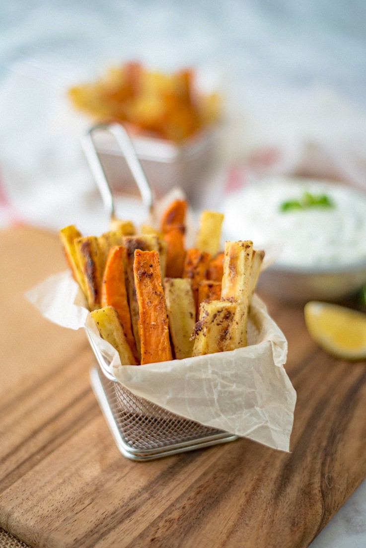 Sumac baked sweet potatoes cut into fries