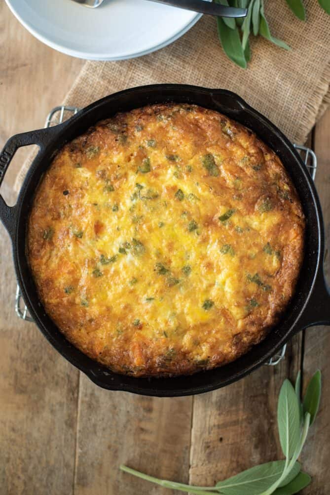 An overhead view of a frittata