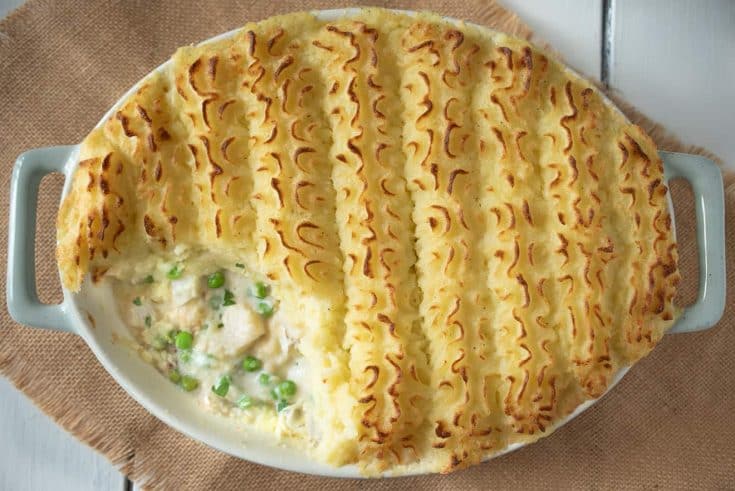 The Easiest British Fish Pie with some mash removed showing the filling