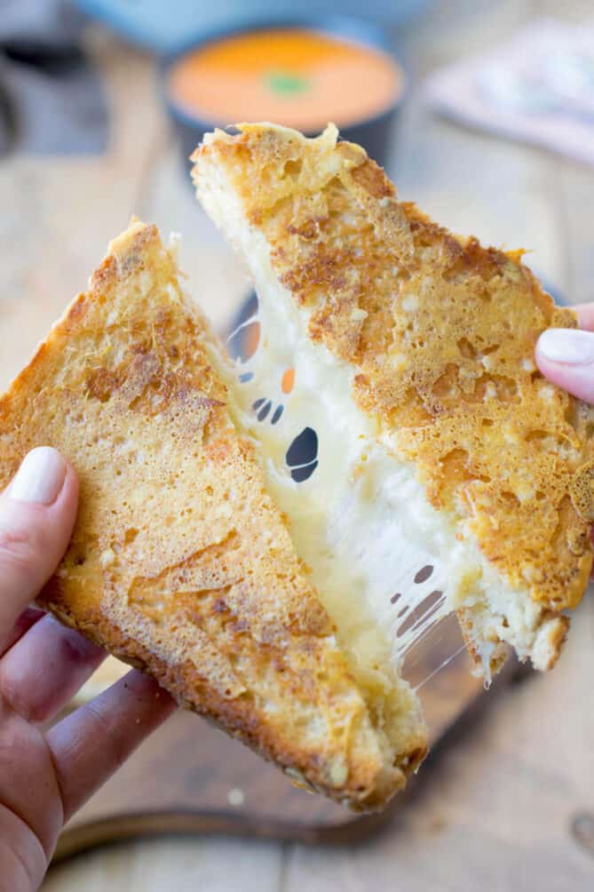 Pulling apart a grilled cheese sandwich