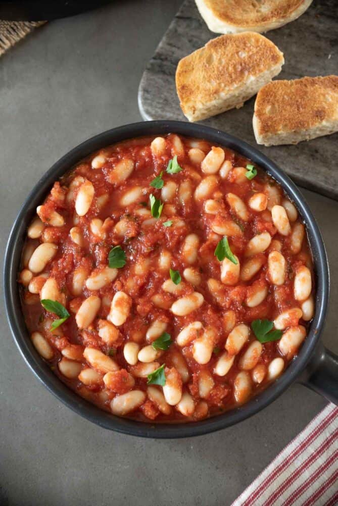 Tuscan tomato beans viewed from overhead