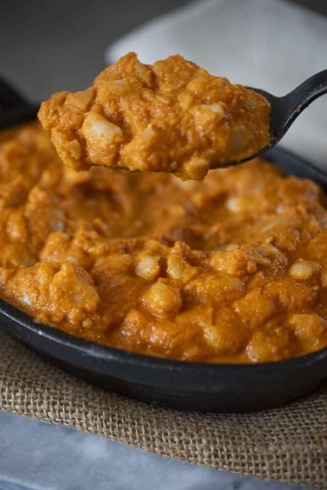 A spoonful of vegetable baked beans