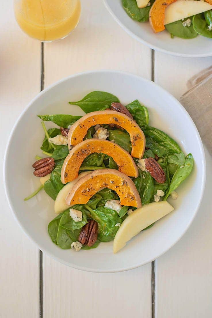 An overhead image of the salad with extra dressing